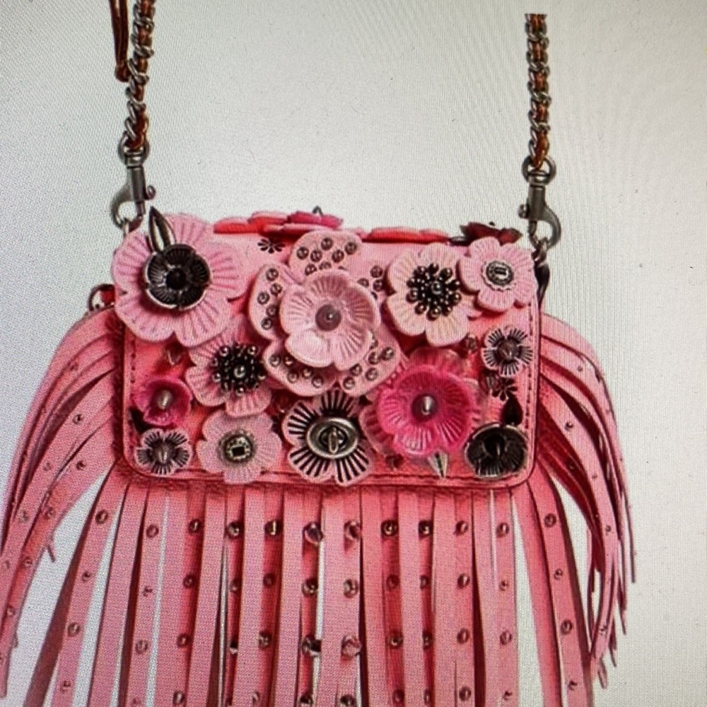 Coach 1941 Dinky Pink Tea Rise Fringe Bag with Kisslock interior Change Purse.